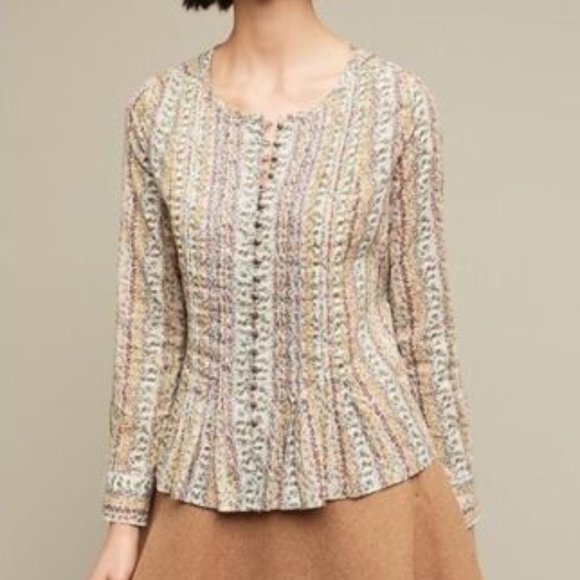 Maeve Tops - Anthroplogie Maeve Gelise Pleated Floral  Blouse Cottagecore Prairie Floral